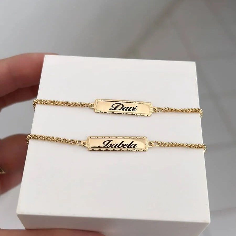 Pulseira Chapa Nome Infantil personalizada