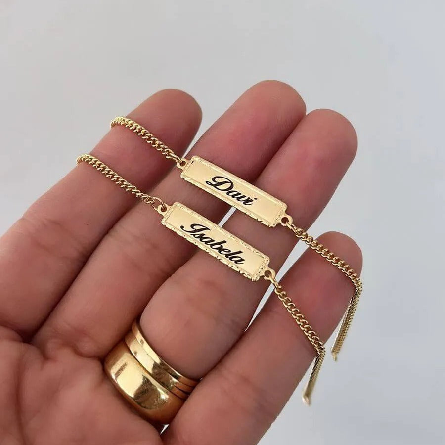 Pulseira Chapa Nome Infantil personalizada