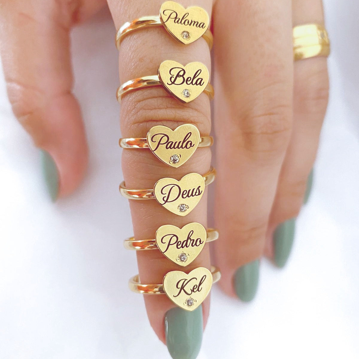 Anel Coração com Nome e Ponto de Luz personalizado