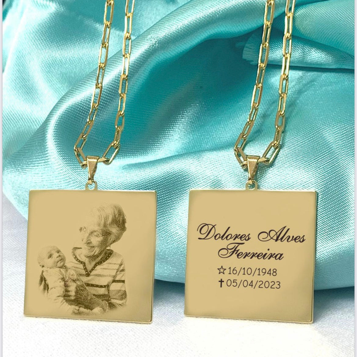 Cordão Masculino com Pingente Fotogravação quadrado personalizado