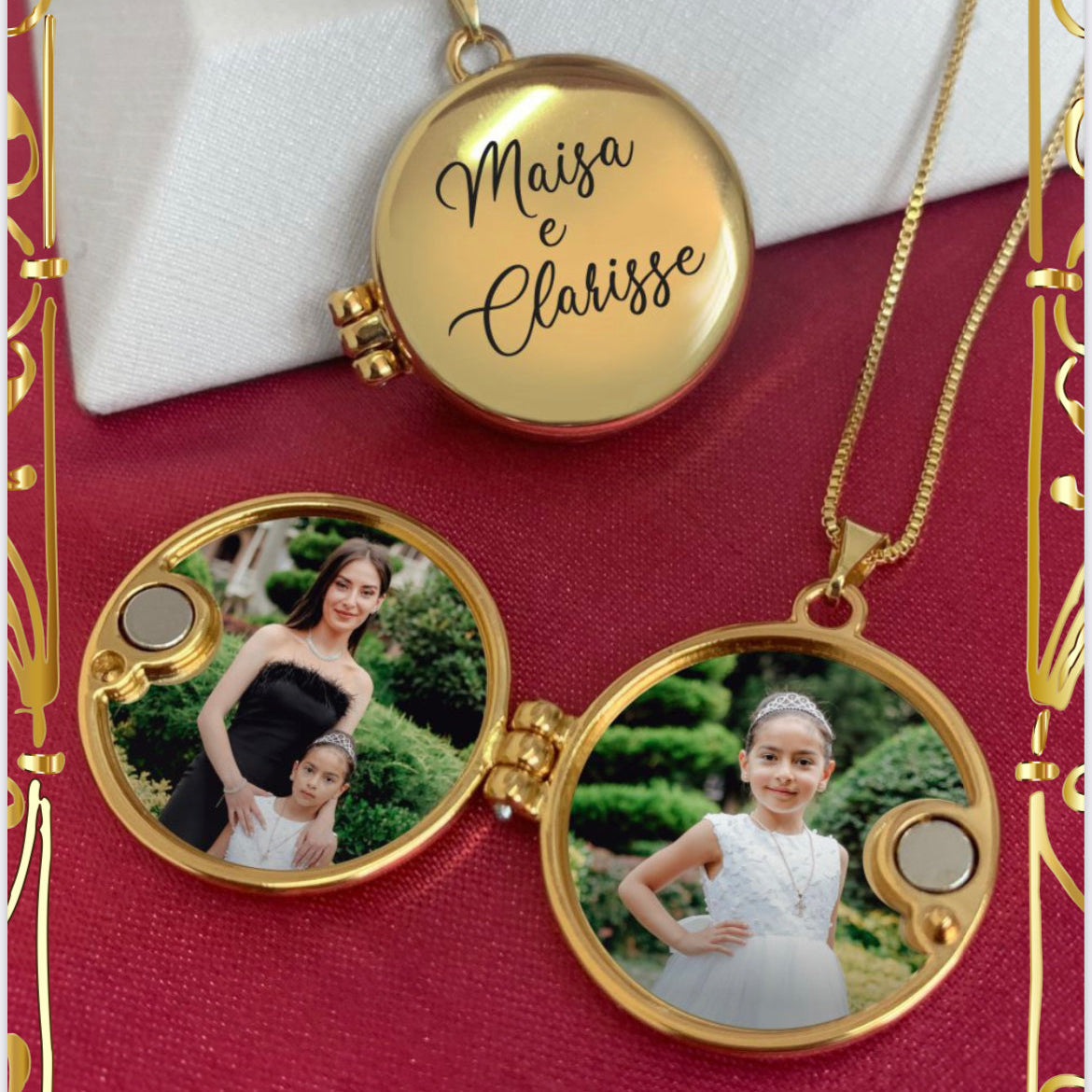 Colar Relicário Redondo personalizado com duas fotos