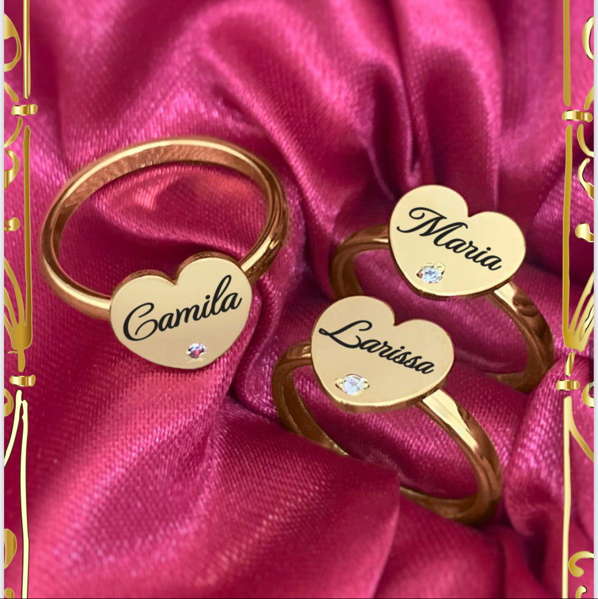 Anel Coração com Nome e Ponto de Luz personalizado