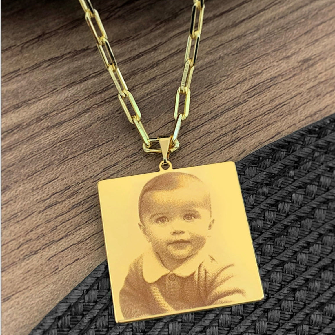 Cordão Masculino com Pingente Fotogravação quadrado personalizado