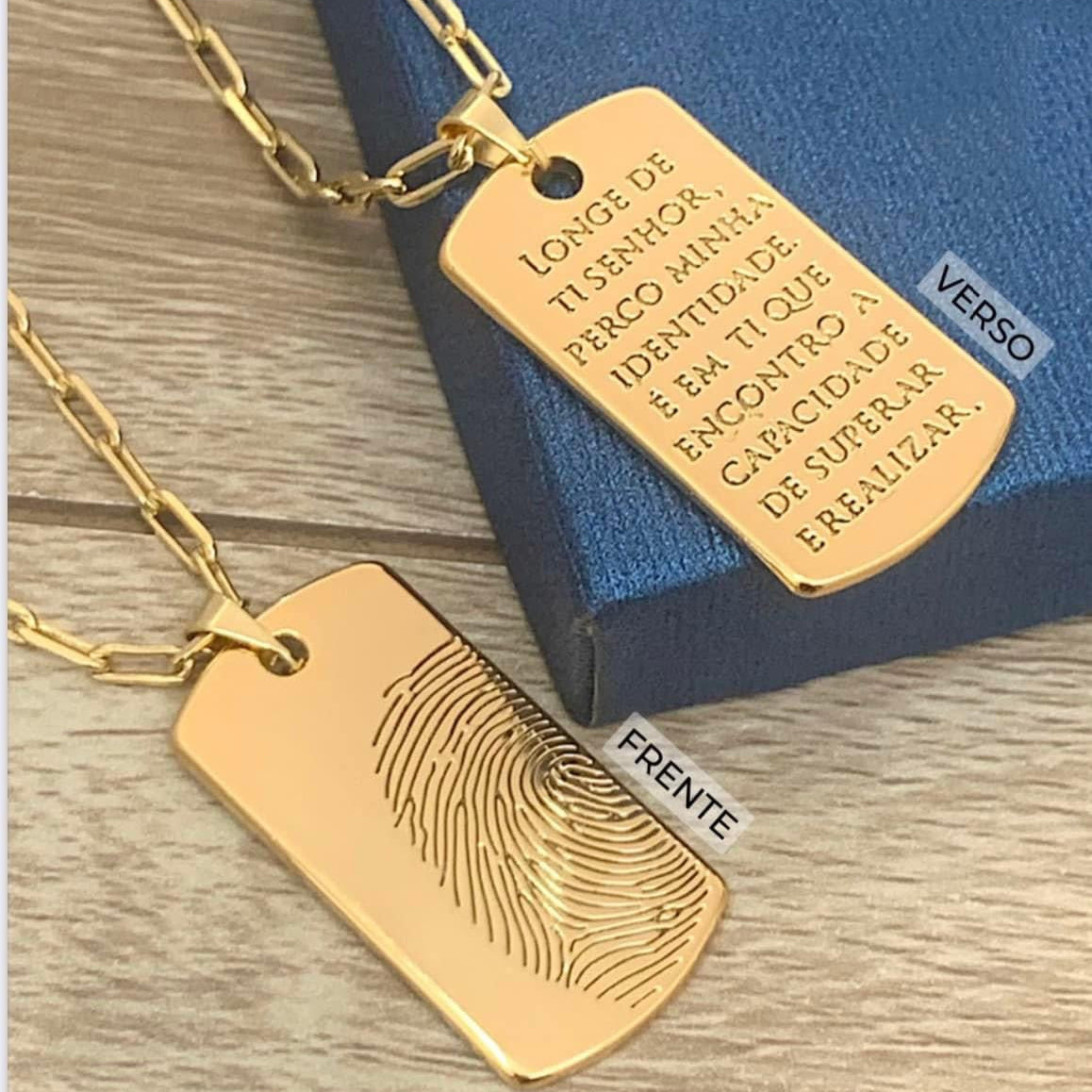 Cordão Masculino com Pingente Fotogravação Retangular personalizado