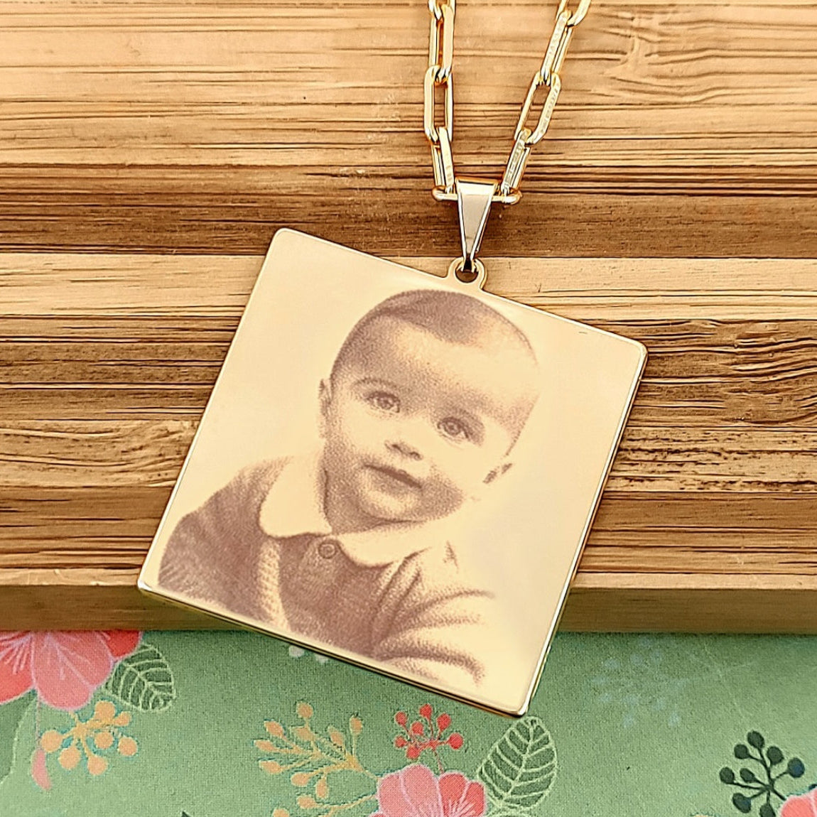 Cordão Masculino com Pingente Fotogravação quadrado personalizado