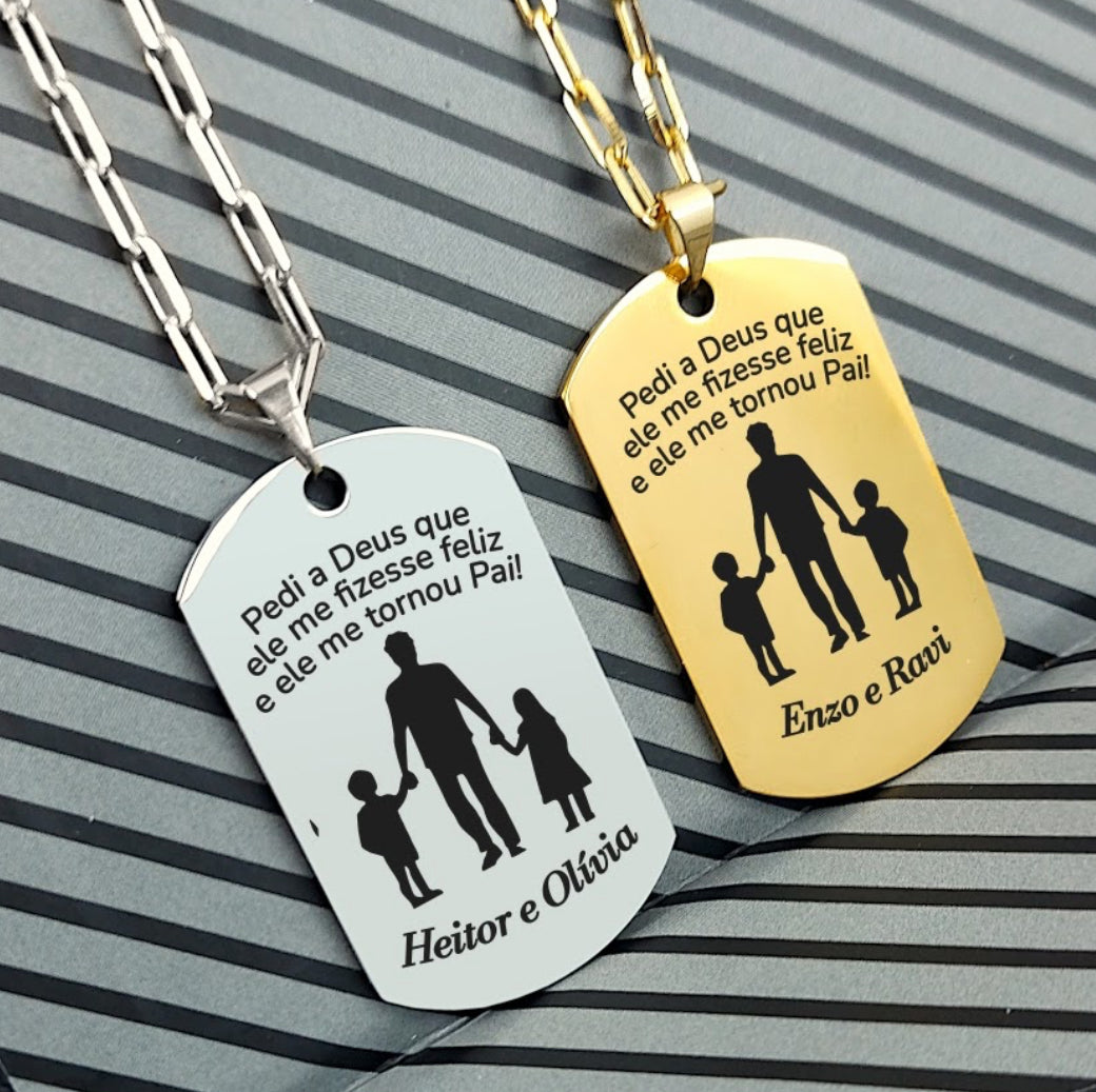 Cordão Masculino com Pingente Fotogravação Retangular personalizado