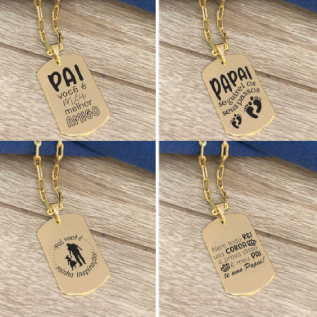 Cordão Masculino com Pingente Fotogravação Retangular personalizado