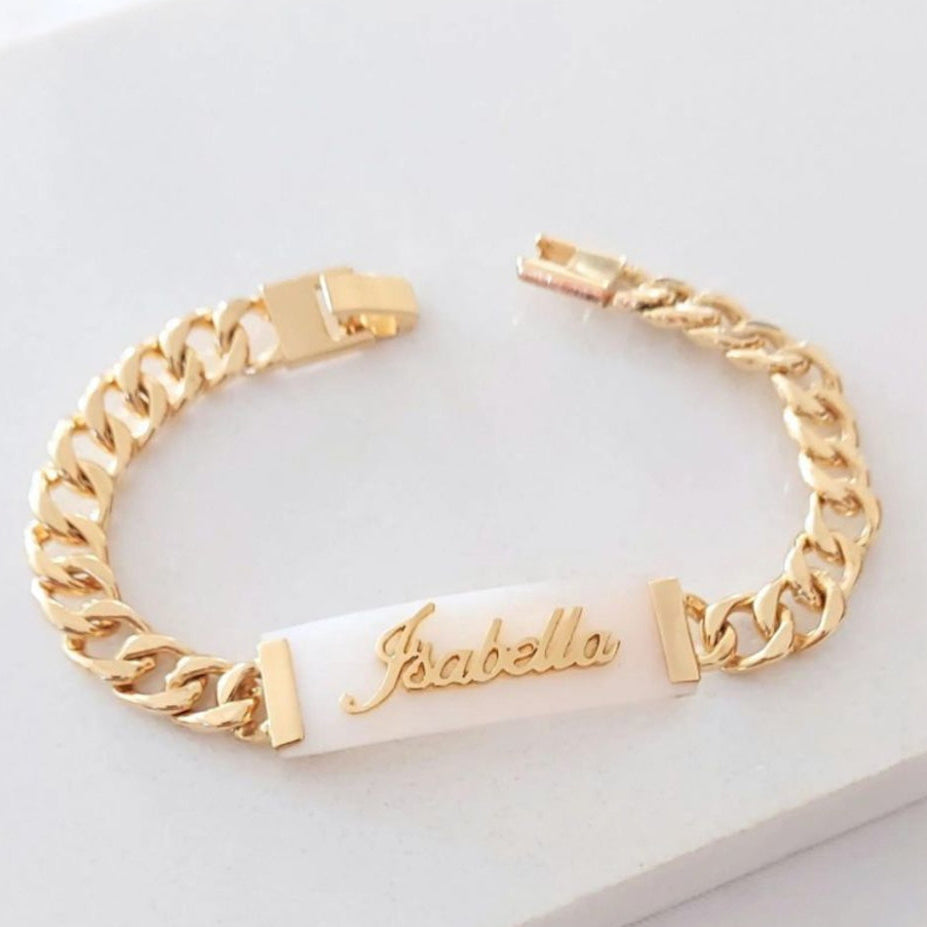 Pulseira Chapa Madrepérola Nome personalizada