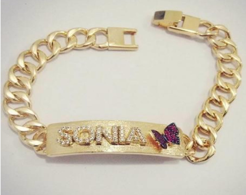 Pulseira Chapa Nome Zircônias Luxo personalizada