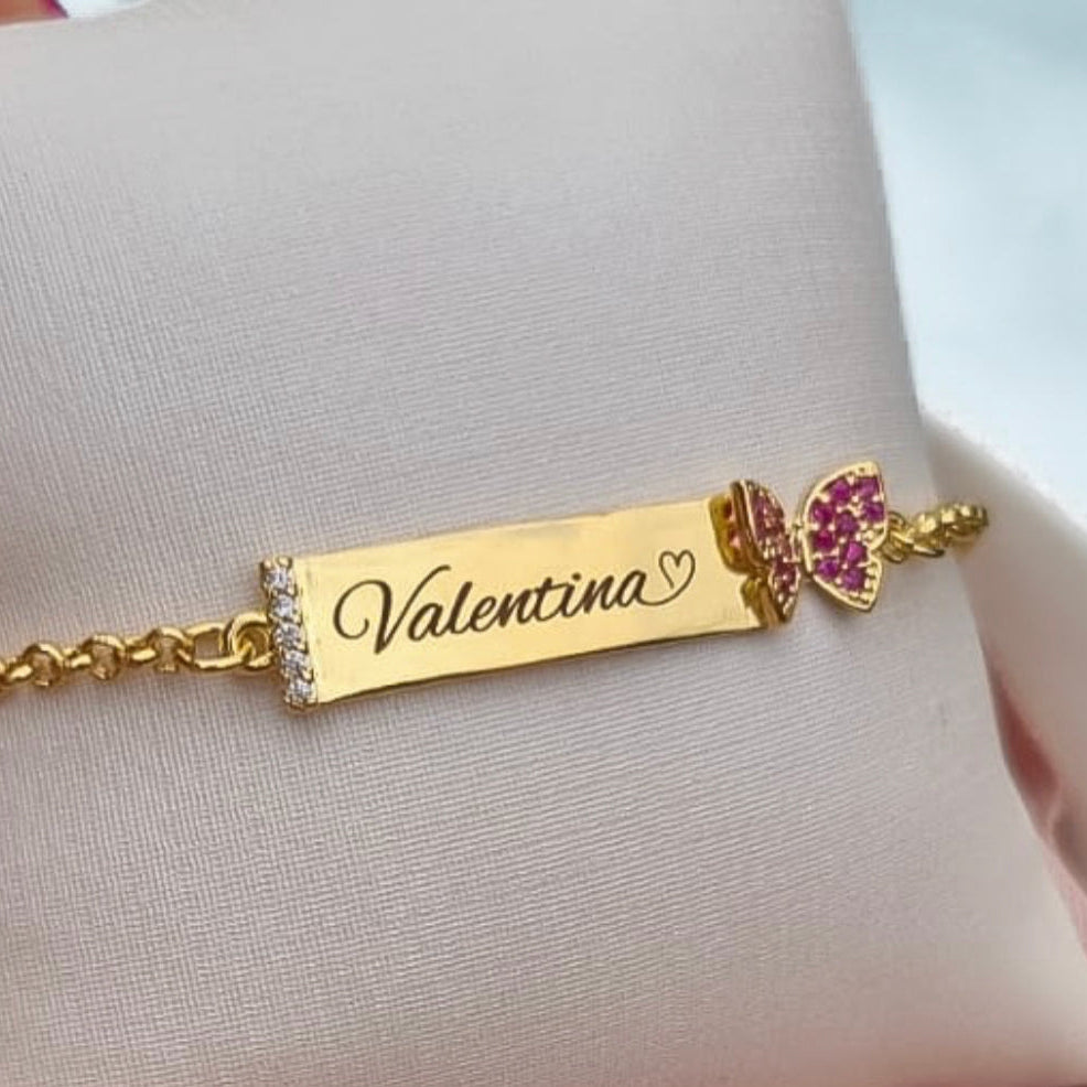 Pulseira Chapa Nome Borboleta Infantil personalizada
