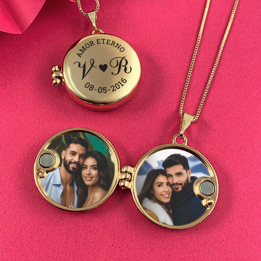 Colar Relicário Redondo personalizado com duas fotos