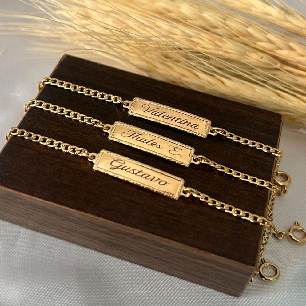 Pulseira Chapa Nome Infantil personalizada