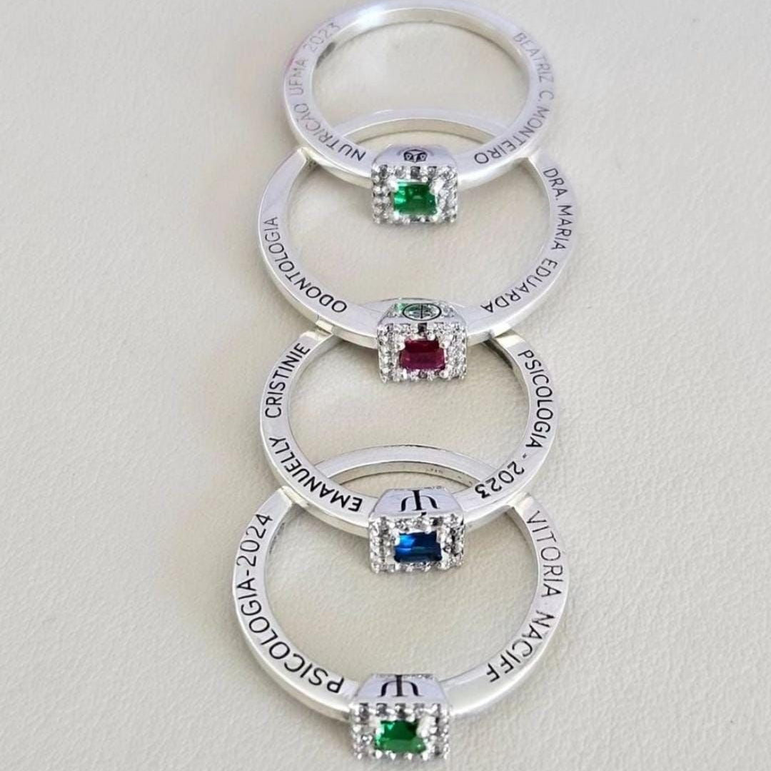 Anel Solitário Formatura Prata 925 personalizado