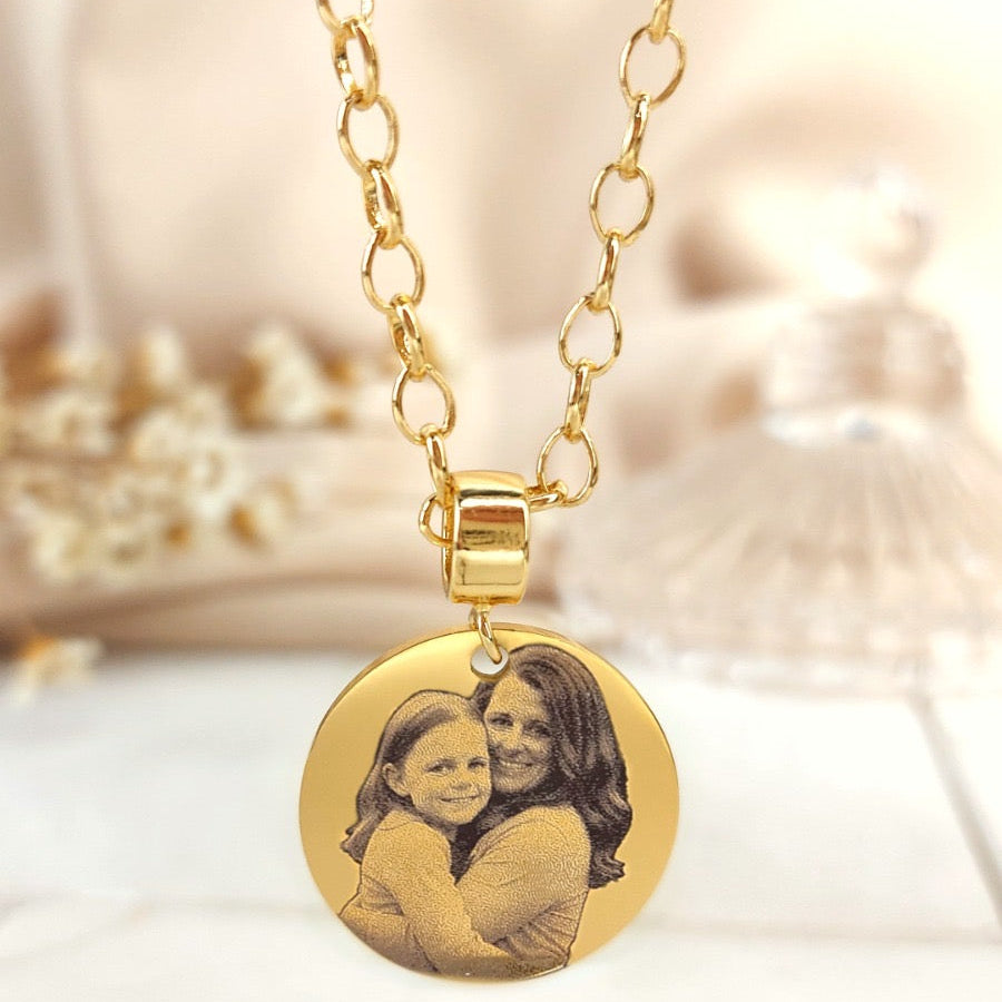 Colar Elos  Luxo Fotogravação  Redondo personalizado