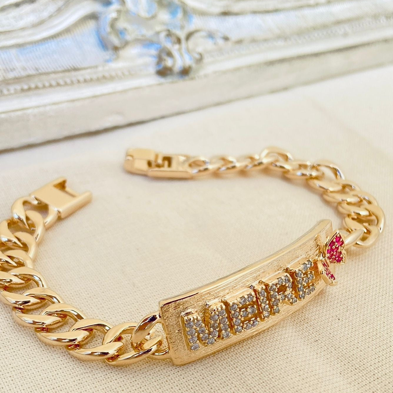 Pulseira Chapa Nome Zircônias Luxo personalizada