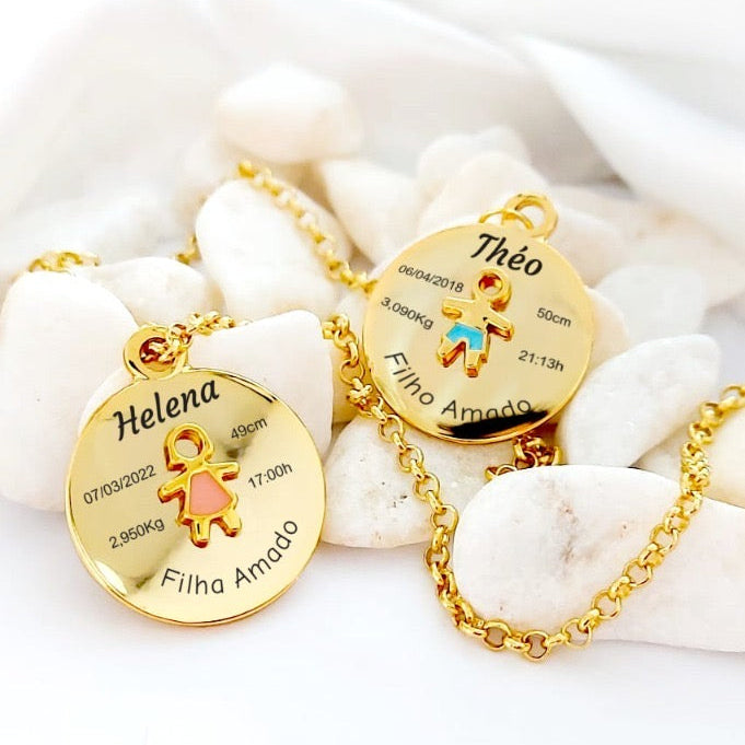 Colar Pingente Redondo  com 1 Filho (a) personalizado