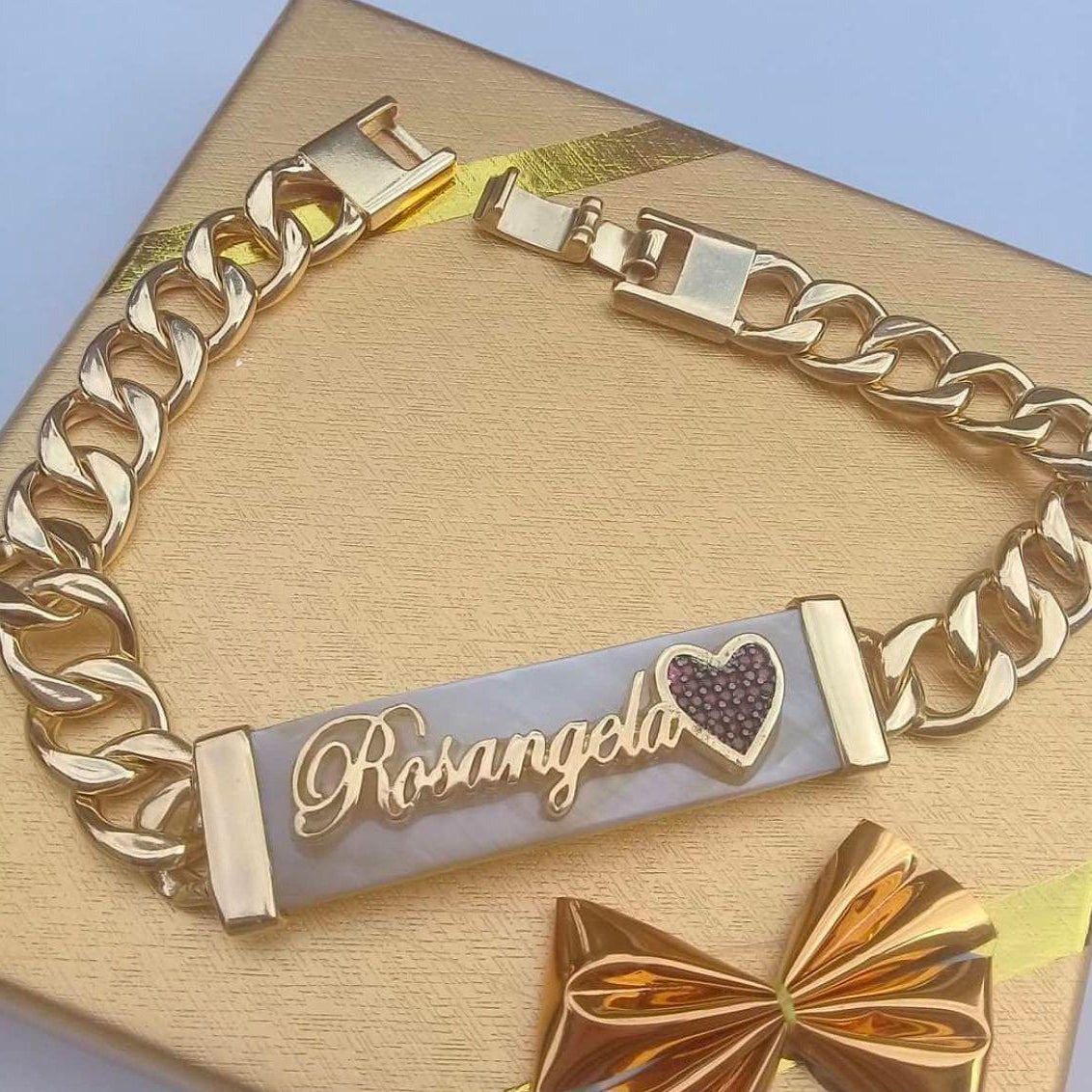 Pulseira Chapa  Madrepérola Nome  personalizada