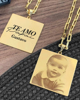 Cordão Masculino com Pingente Fotogravação  quadrado personalizado