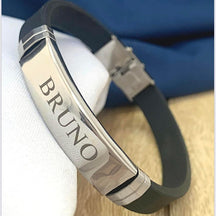 Pulseira Masculina placa Inox Personalizada em silicone