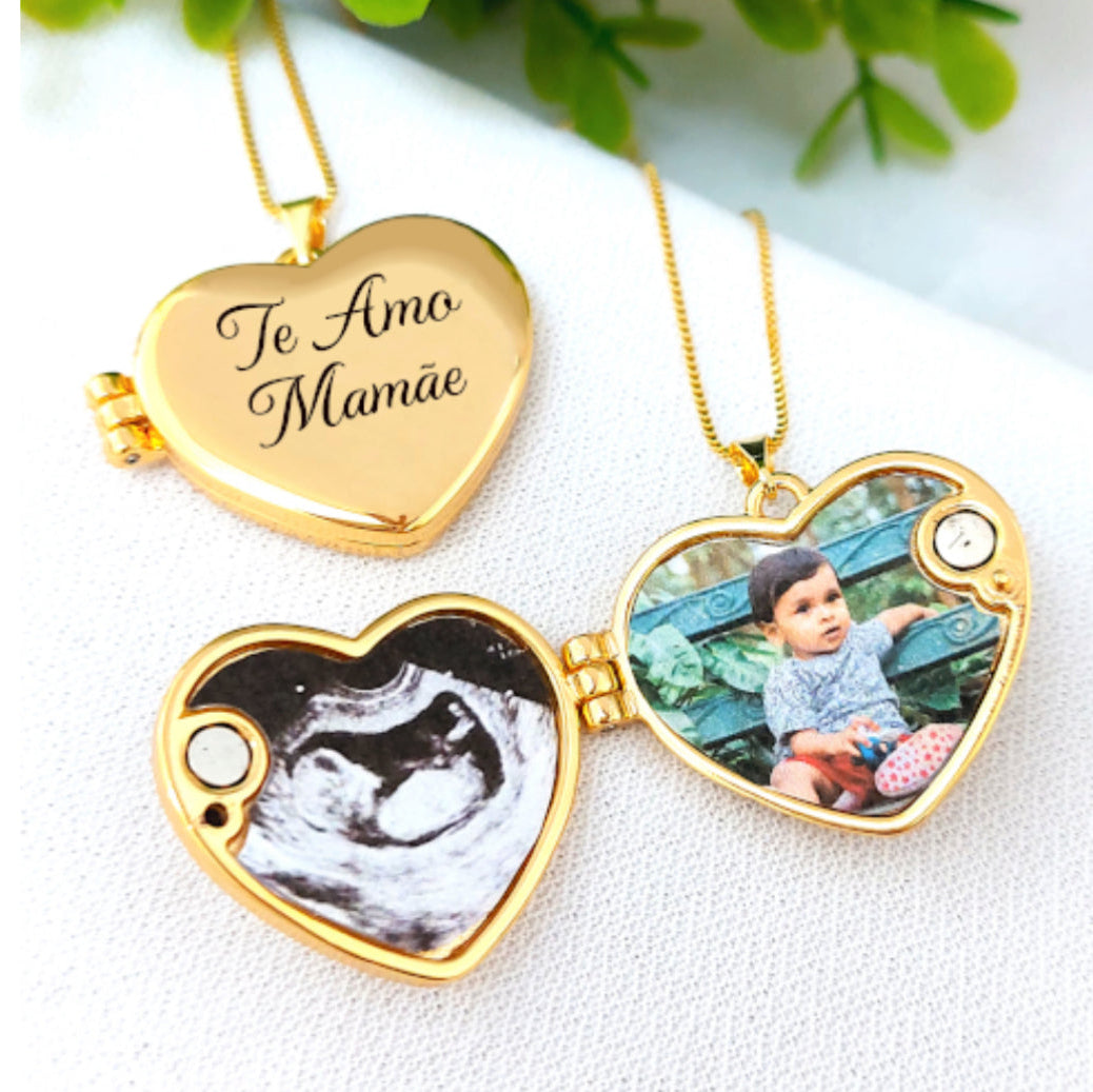 Colar Relicário Coração personalizado com duas fotos