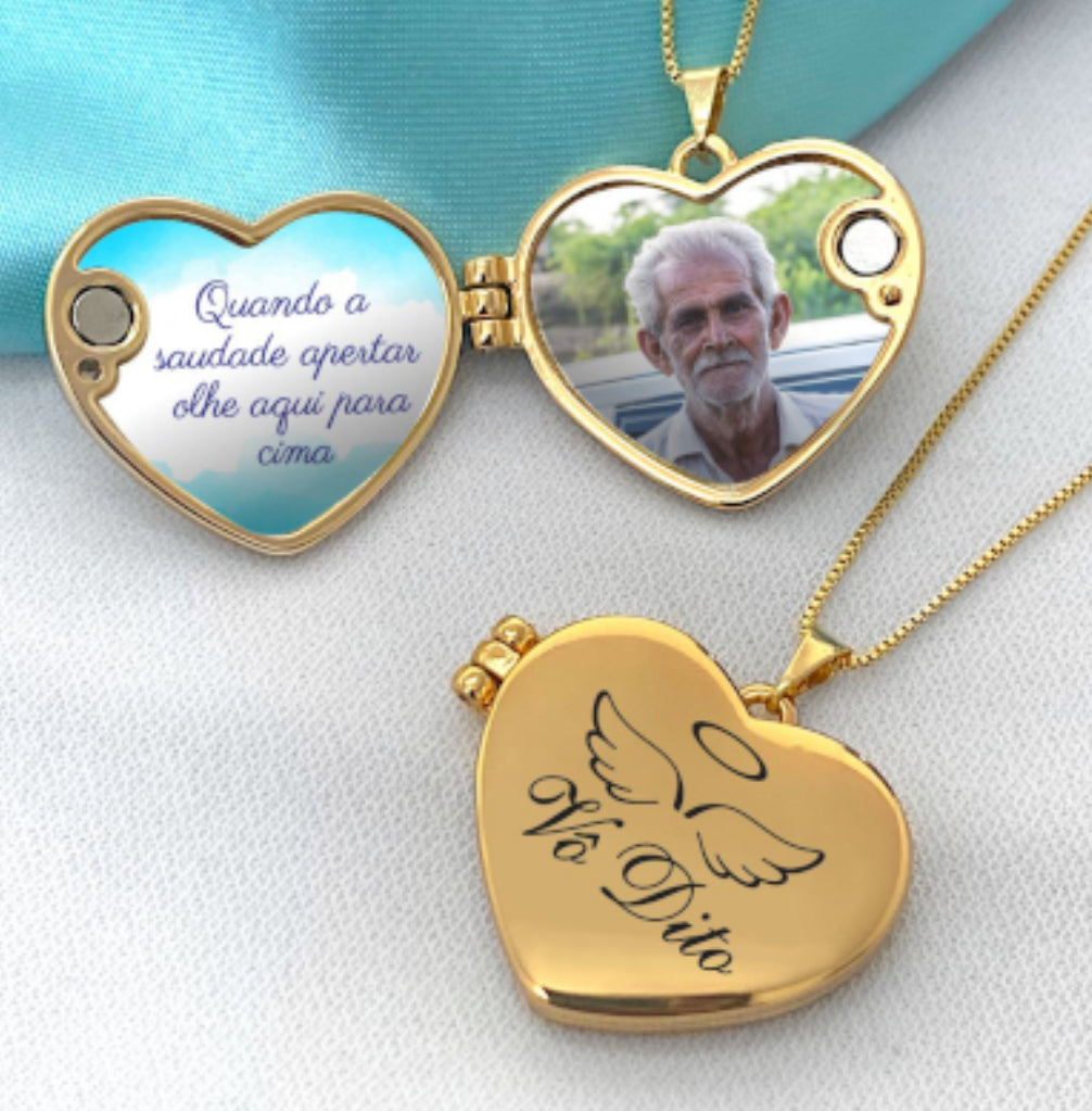 Colar Relicário Coração personalizado com duas fotos