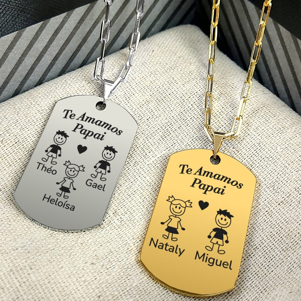 Cordão Masculino com Pingente Fotogravação  Retangular personalizado