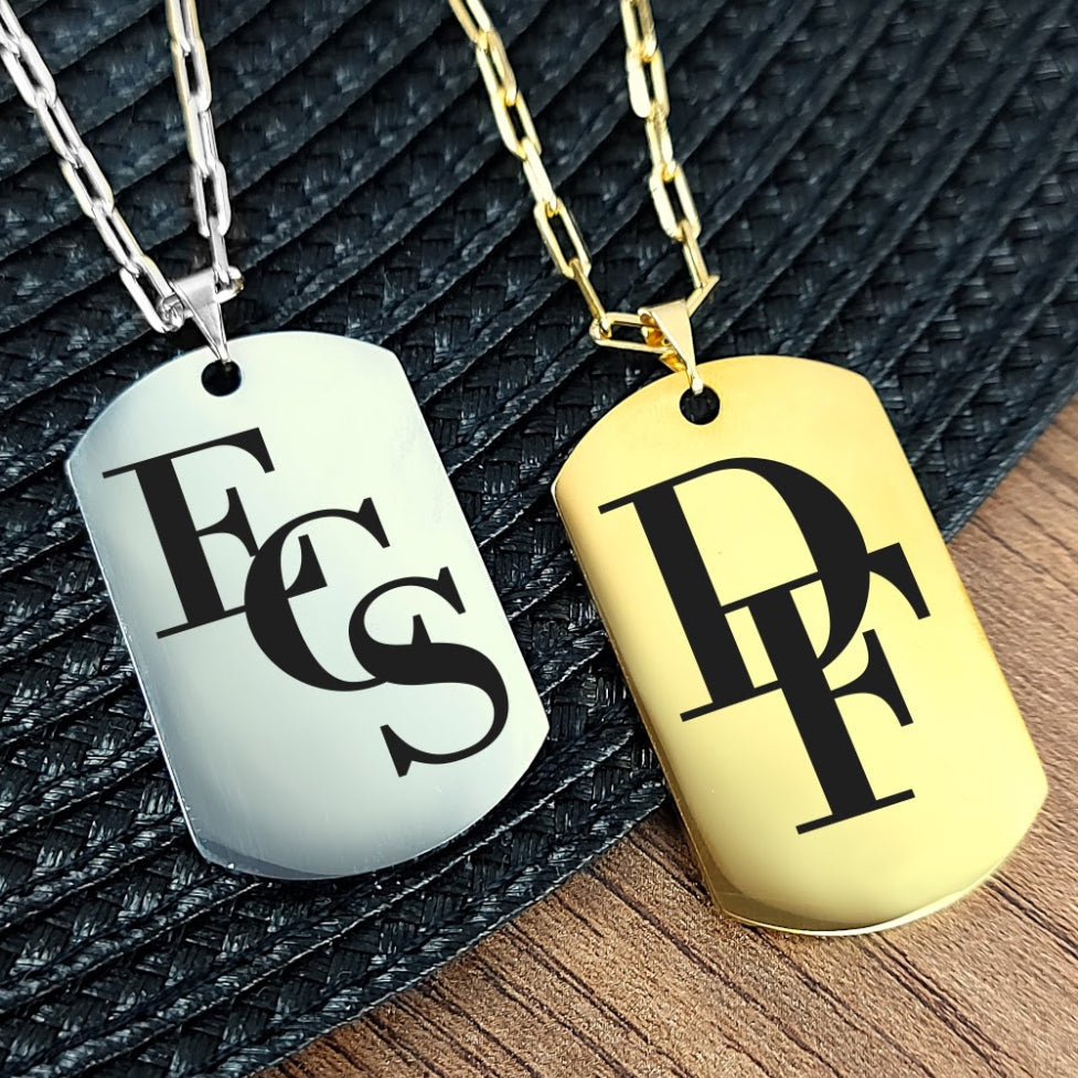 Cordão Masculino com Pingente Fotogravação  Retangular personalizado