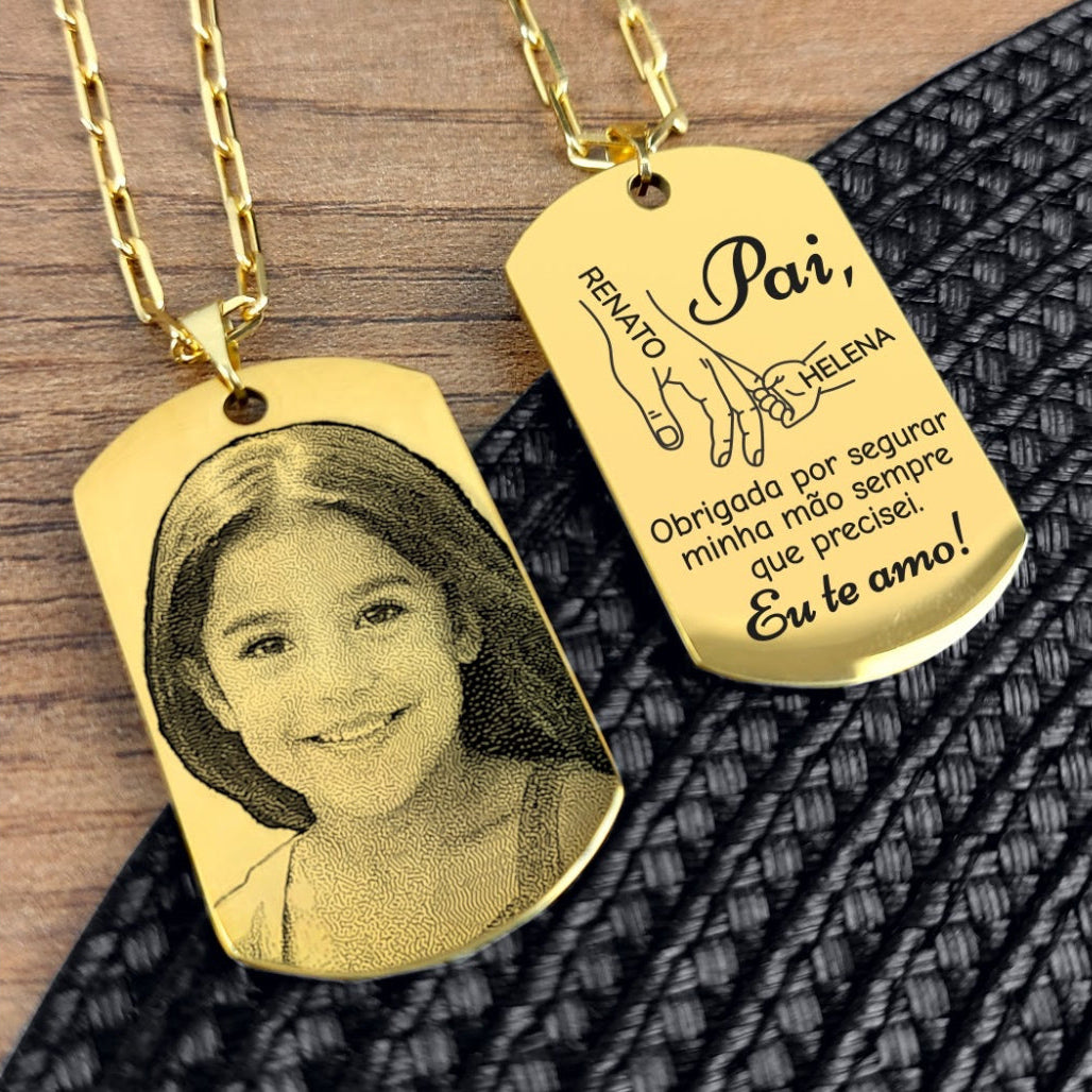 Cordão Masculino com Pingente Fotogravação  Retangular personalizado