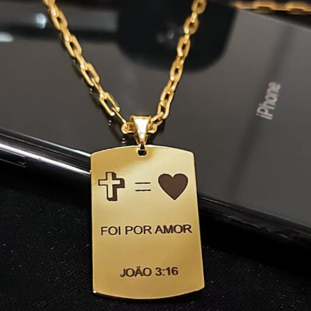 Cordão Masculino com Pingente Fotogravação  Retangular personalizado