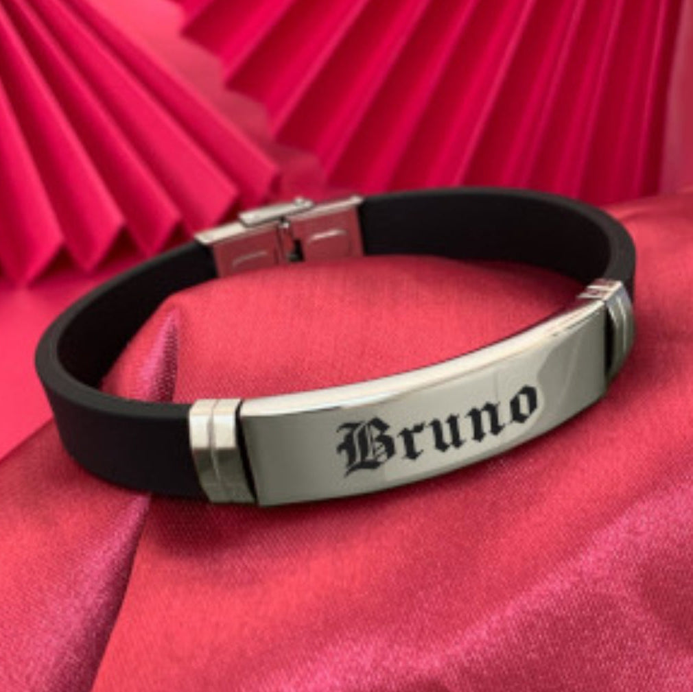 Pulseira Masculina placa Inox Personalizada em silicone