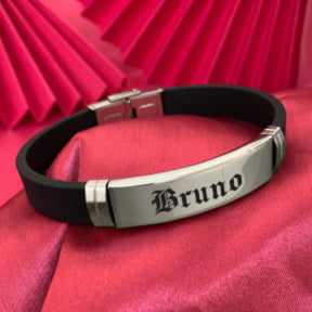 Pulseira Masculina placa Inox Personalizada em silicone