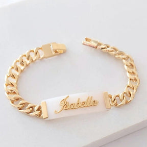 Pulseira Chapa  Madrepérola Nome  personalizada