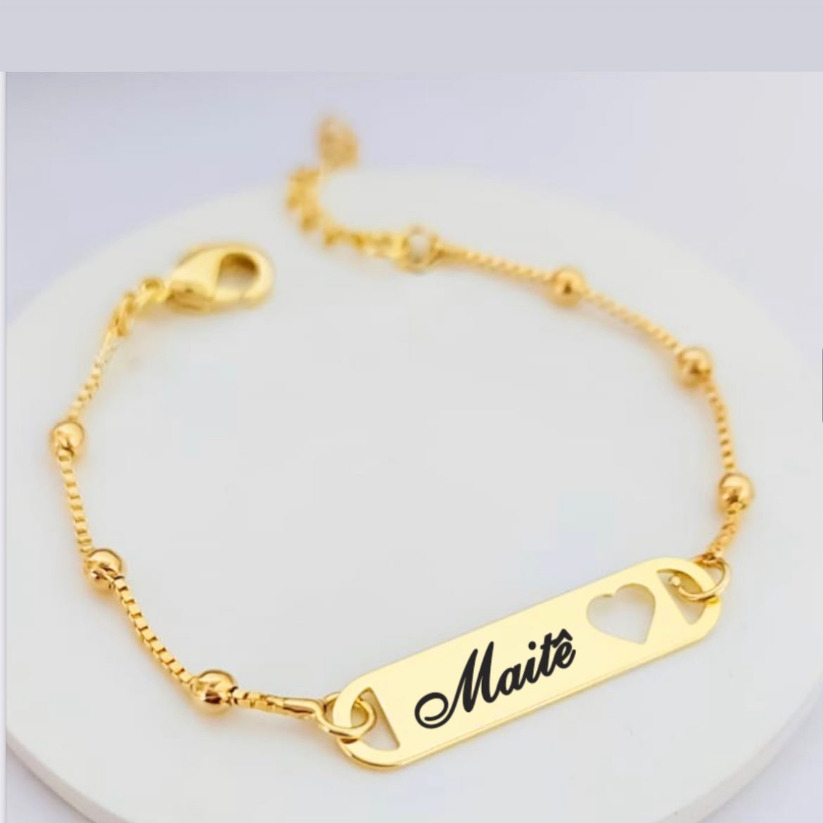 Pulseira Chapa Nome Coração Vazado Infantil personalizada