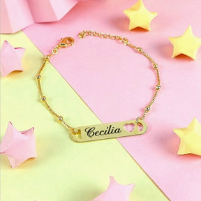 Pulseira Chapa Nome Coração Vazado Infantil personalizada