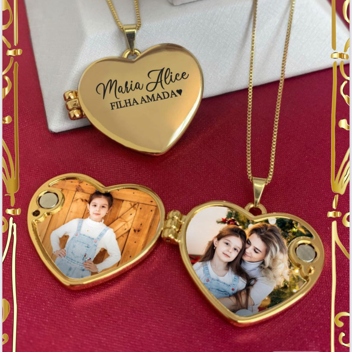 Colar Relicário Coração personalizado com duas fotos