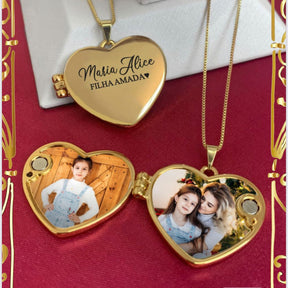 Colar Relicário Coração personalizado com duas fotos