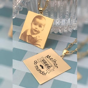 Cordão Masculino com Pingente Fotogravação  quadrado personalizado