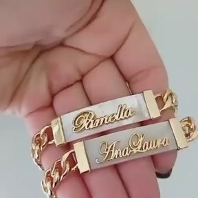 Pulseira Chapa  Madrepérola Nome  personalizada