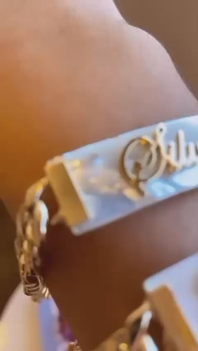 Pulseira Chapa  Madrepérola Nome  personalizada